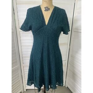 90s Careena Green Dress Women’s Thick Lace Sleeveless Nylon Fit & Flare Sz 10